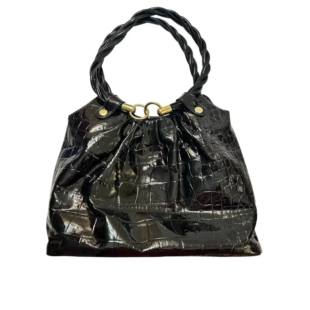 Relic Brand Hobo Black Bag Faux Patent Shiny Crocodile Leather Shoulder Purse